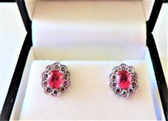Sterling Silver 1.6 carat Ruby & Diamond Earrings