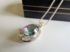 Sterling Silver 22ct Mystic Topaz Necklace 8.8grms New Boxed