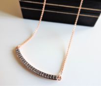 Gold on Silver Diamond Curve Bar Necklace New with Gift Box