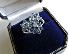 Sterling Silver Blue Topaz Flower Cluster Ring New with Gift Box
