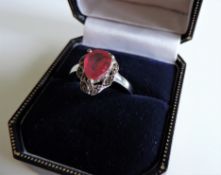 Sterling Silver 2.2 carat Ruby & Diamond Ring New with Gift Box