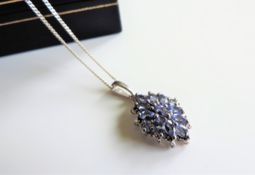 Sterling Silver Tanzanite Cluster Pendant Necklace
