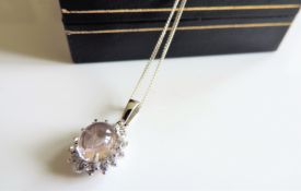 Sterling Silver White Sapphire Cabochon Pendant Necklace