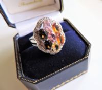 Sterling Silver Topaz, Citrine & Tourmaline Ring New with Gift Box