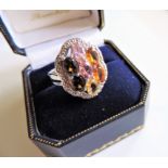 Sterling Silver Topaz, Citrine & Tourmaline Ring New with Gift Box