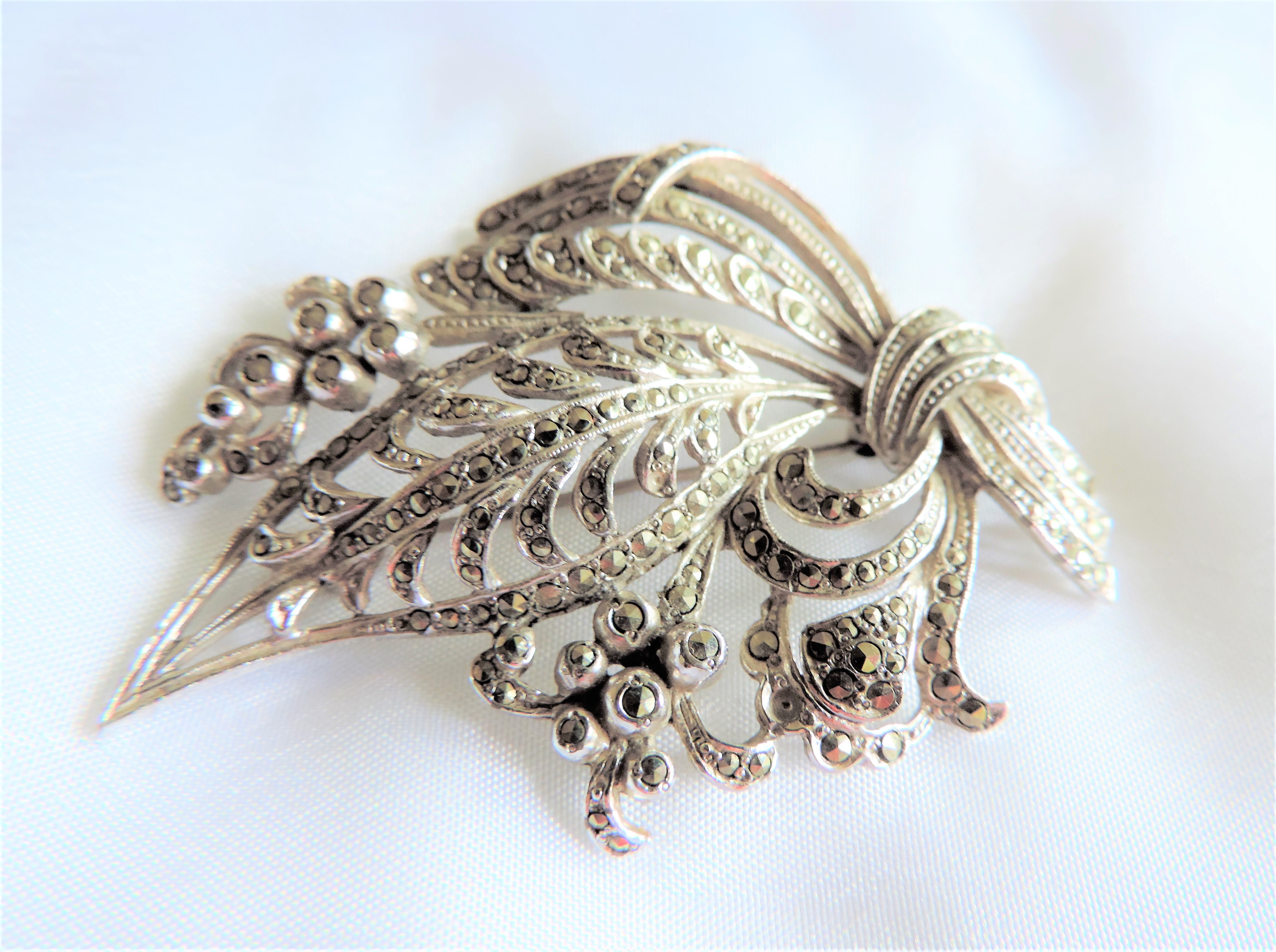 Vintage Marcasite Brooch 2.75 inches wide