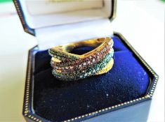 Gold on Silver Multi Colour Diamond Ring New with Gift Box