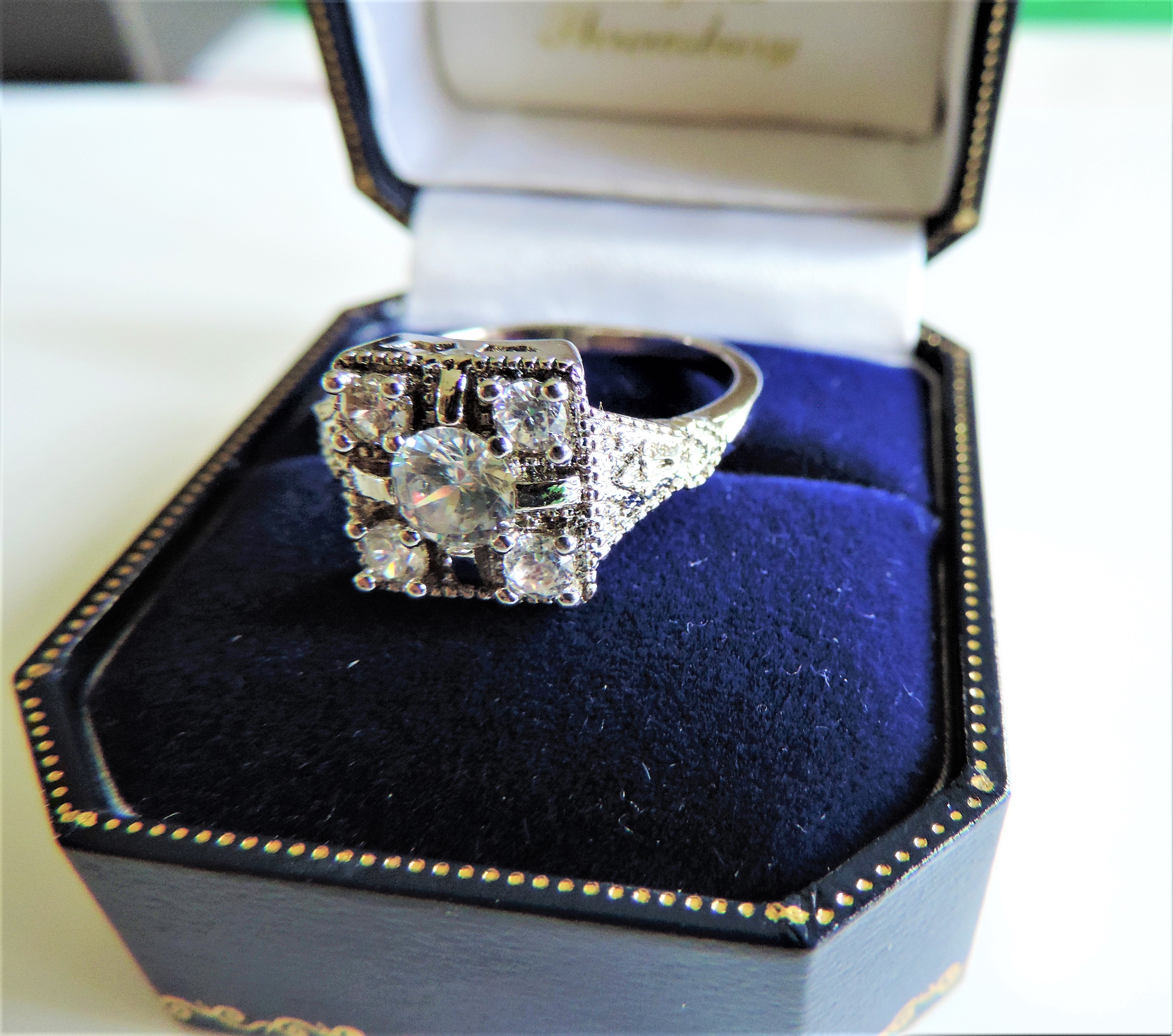 Sterling Silver Art Deco Style White Sapphire Ring New with Gift Box - Image 4 of 5