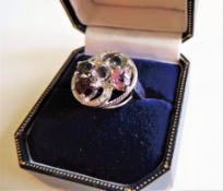 Sterling Silver Multi Gemstone Tutti Frutti Ring New in Gift Box