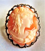 Antique Cameo Brooch Sterling Silver