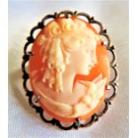 Antique Cameo Brooch Sterling Silver