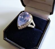 Sterling Silver 7ct Lavender Quartz & Diamond Ring New with Gift Box