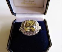 Sterling Silver 6 ct Lemon Citrine & Sapphire Ring New with Gift Box