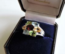 Sterling Silver 6ct Topaz, Citrine, Peridot & Garnet Ring New with Gift Box