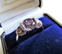 Sterling Silver Pink & White Topaz Ring New with Gift Box