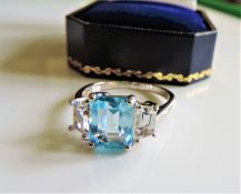 Sterling Silver 4ct Blue & White Topaz Ring New with Gift Box