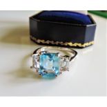 Sterling Silver 4ct Blue & White Topaz Ring New with Gift Box