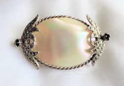 Antique Edwardian Mother of Pearl & Marcasite Brooch