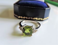 Sterling Silver 2.9 ct Peridot & Sapphire Ring New with Gift Box