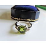 Sterling Silver 2.9 ct Peridot & Sapphire Ring New with Gift Box