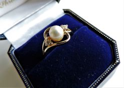 Cultured Pearl & Sapphire Ring New with Gift Box