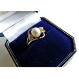 Cultured Pearl & Sapphire Ring New with Gift Box