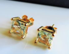 Gold on Sterling Silver 2.6ct Aquamarine Stud Earrings New with Gift Box