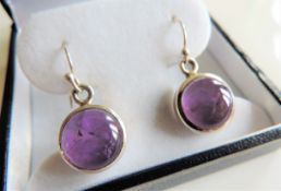 Sterling Silver Cabochon Amethyst Earrings