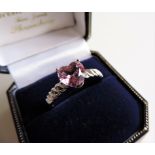 Sterling Silver Heart Shaped Pink Tourmaline Ring