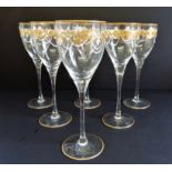 Vintage Murano Salviati Wine Glasses Gold & White Enamelled Set of 6