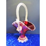 Vintage Murano Salviati Red & Gold Aventurine Basket 33cm High