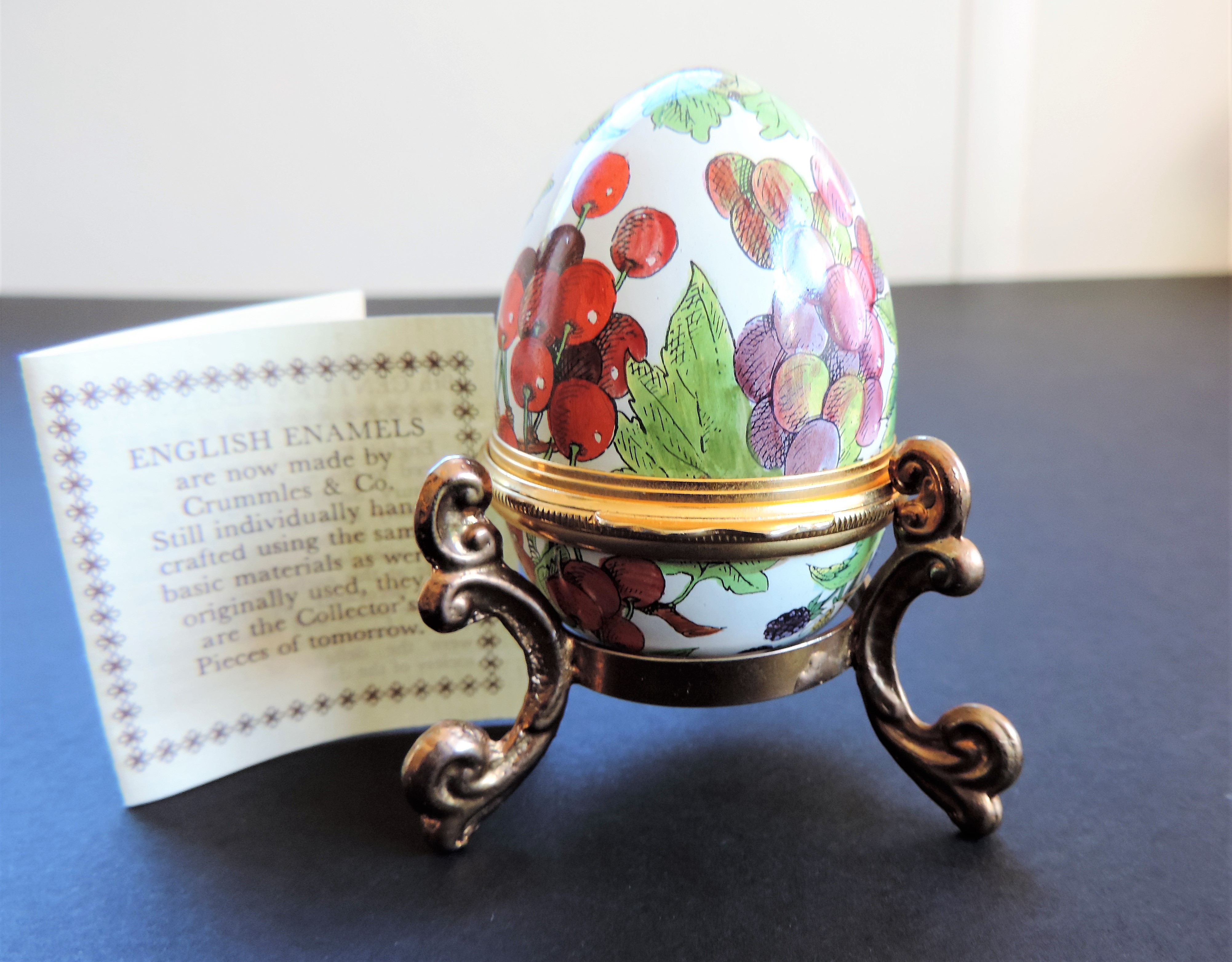 Vintage Halcyon Days Enamel Multi Fruit Egg Trinket Box