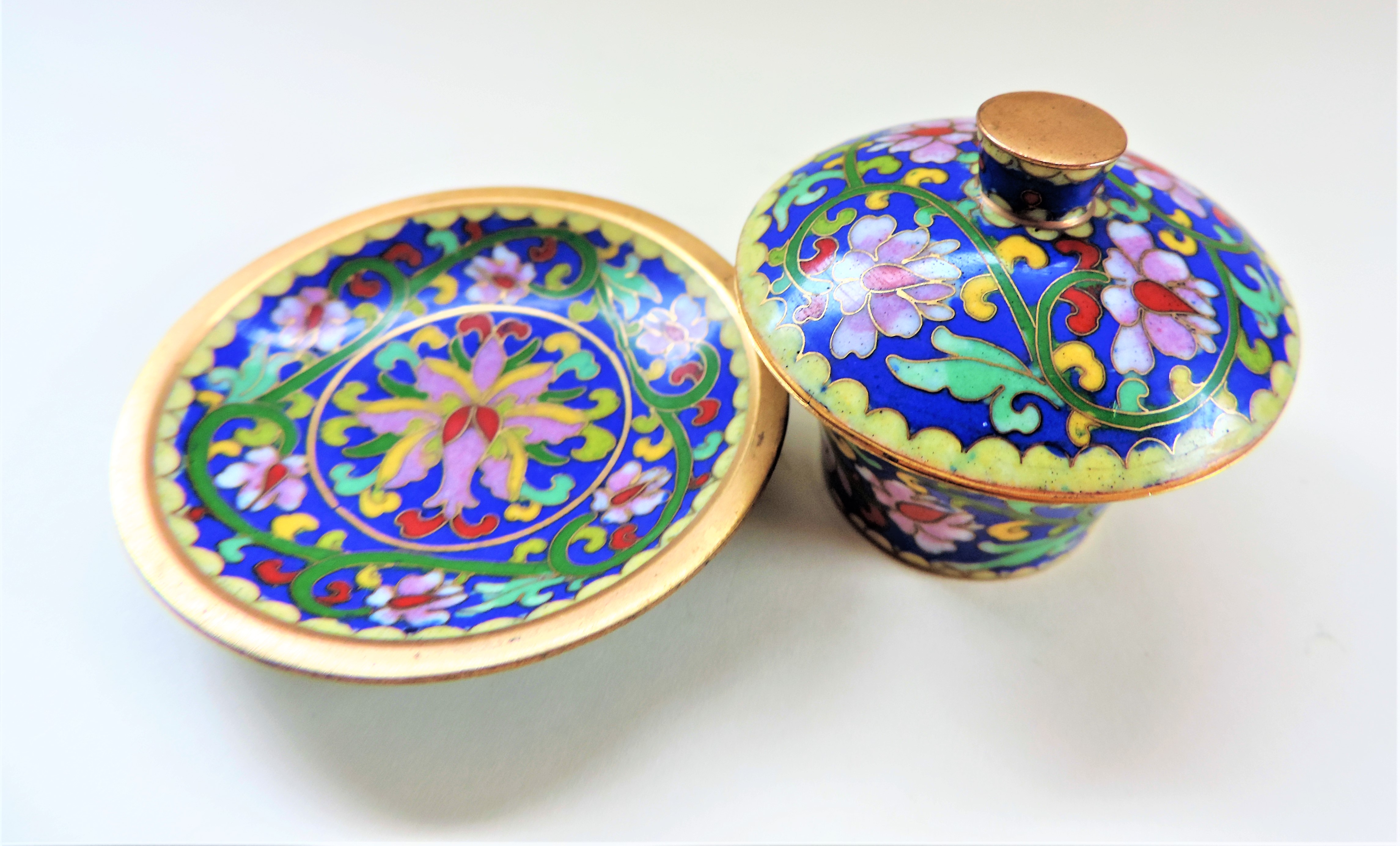 Vintage Cloisonne Miniature Lidded Pot and Saucer - Image 3 of 3