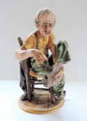 Vintage Capodimonte Figurine Old Man Darning His Sock