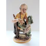 Vintage Capodimonte Figurine Old Man Darning His Sock