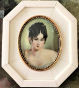 Antique Miniature Portrait Regency Aristocratic Lady