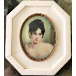 Antique Miniature Portrait Regency Aristocratic Lady