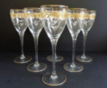 Vintage Murano Salviati Wine Glasses Gold & White Enamelled Set of 6