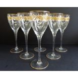 Vintage Murano Salviati Wine Glasses Gold & White Enamelled Set of 6