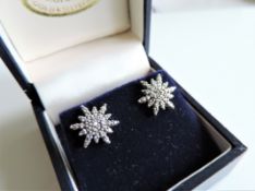 Sterling Silver Diamond Earrings New with Gift Box