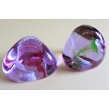 Pair Caithness Crystal Lilac Pebble Shaped Paperweights
