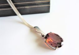 Vintage 12ct Orange Sapphire Pendant Necklace in Sterling Silver