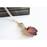 Vintage 12ct Orange Sapphire Pendant Necklace in Sterling Silver