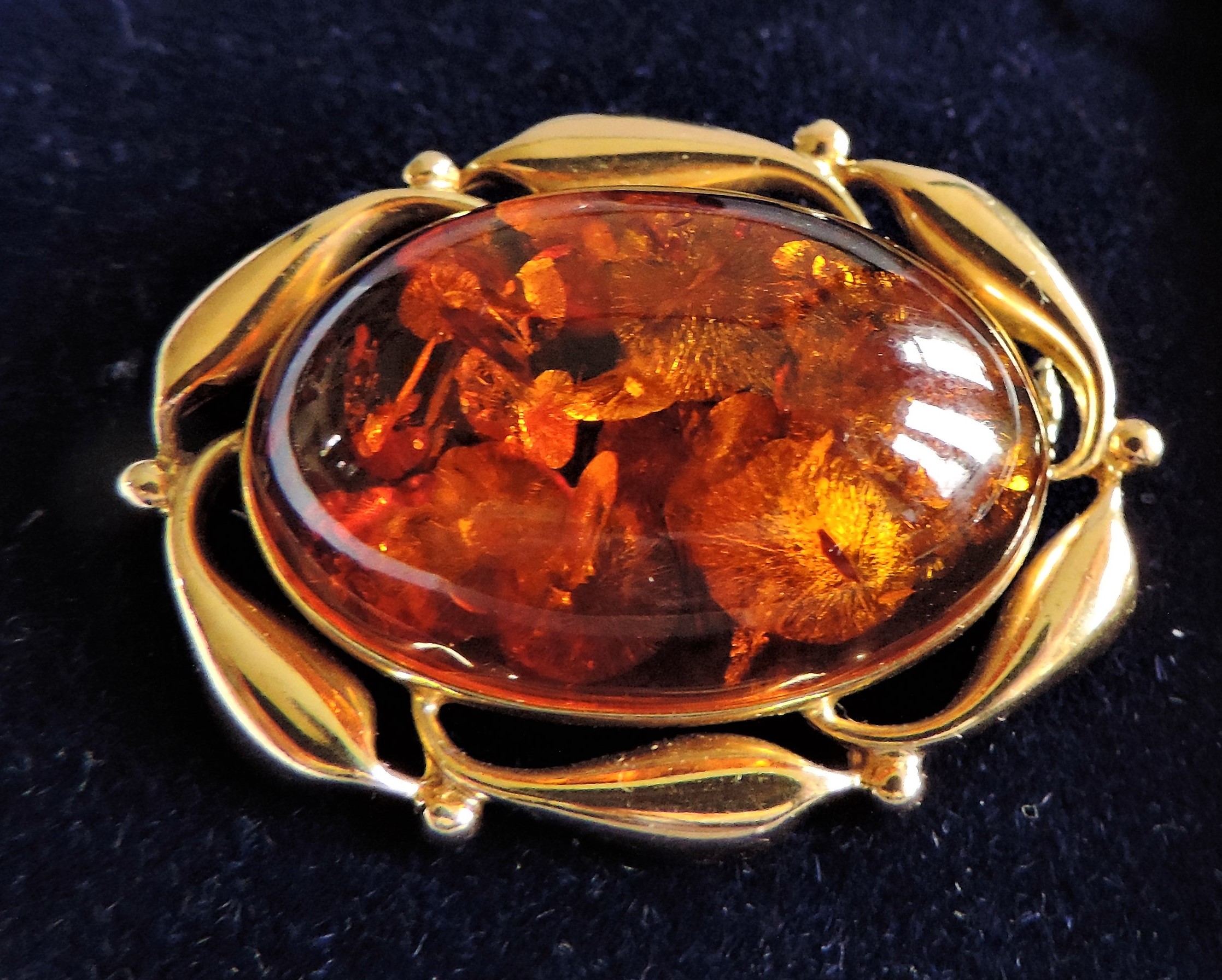 14k Solid Gold Baltic Amber Brooch - Amber 30mm x 20mm - Image 3 of 6