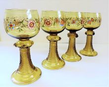 Fritz Heckert Enamelled Art Nouveau Wine Glasses c.1900