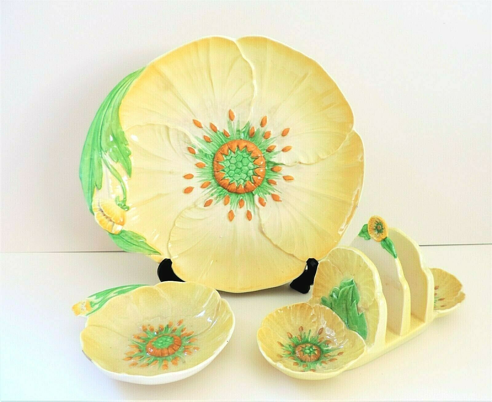 Vintage Carlton Ware Toast Rack & Plate Set Yellow Buttercup Pattern