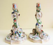 Pair Antique Meissen Porcelain Candlesticks Marks c.1740-50