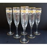 Vintage Murano Salviati Champagne Flutes Gold & White Enamelled