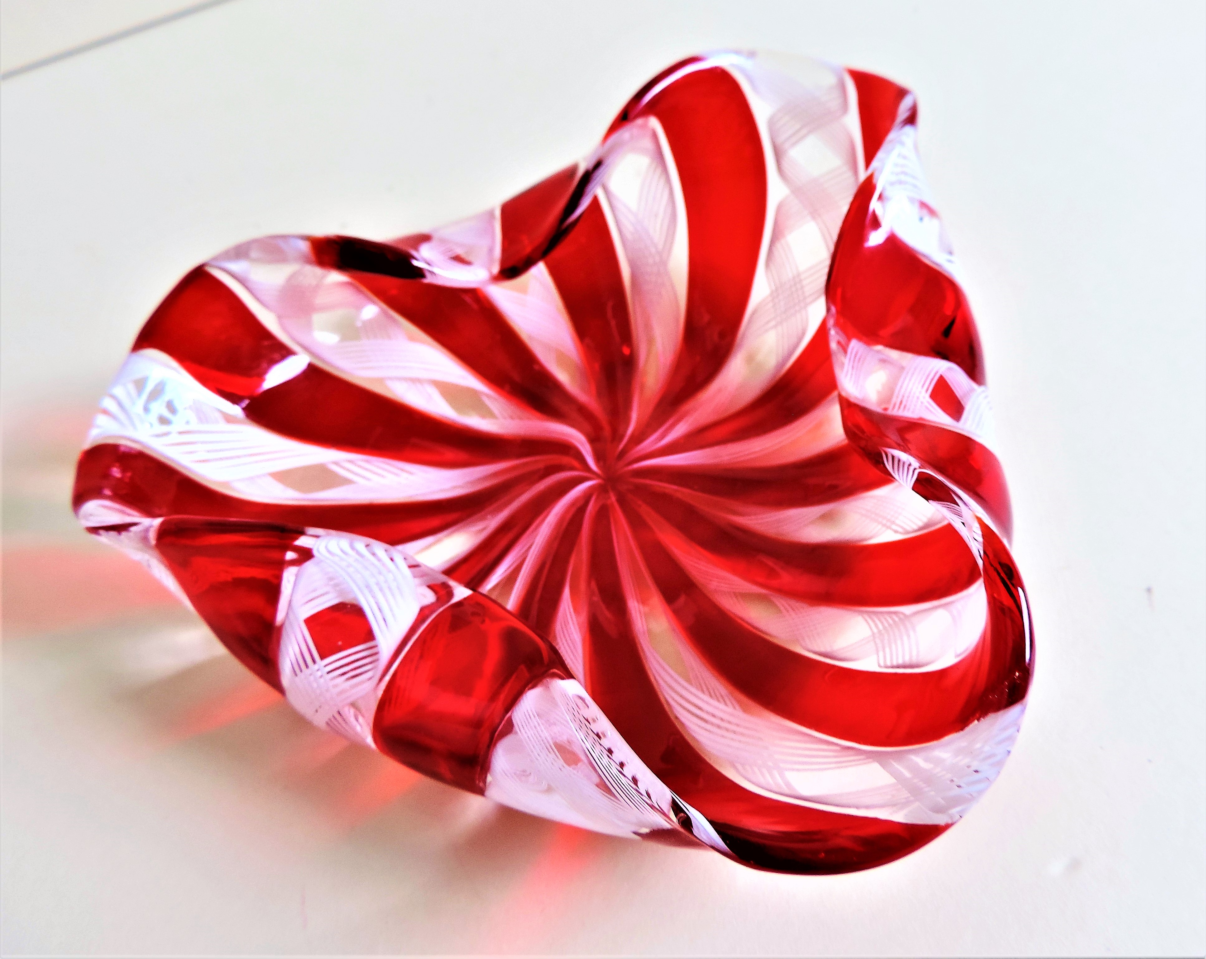 Murano Latticino Ribbon Glass Dish