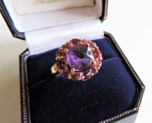 Gold on Sterling Silver 2.6 ct Amethyst & Pink Tourmaline Ring